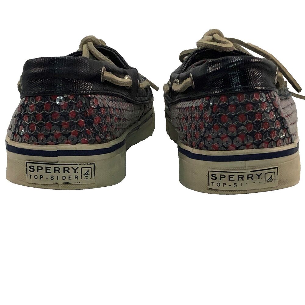 Sperry Shoes Women' Size 8M Red & Navy Sequins Top-Sider Boat Shoes  D12-CH171 - Picture 3 of 10
